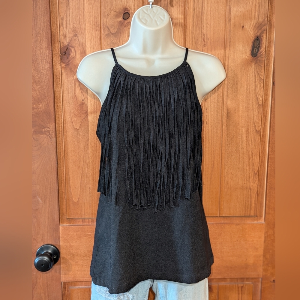 bishop + young Black Fringe Camisole